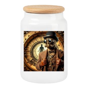 Sherlock Holmes Steampunk - Cookie Jar with Wooden Lid - white - Front