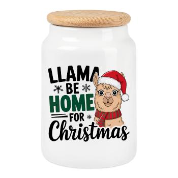Llama Festive Christmas Design - Cookie Jar with Wooden Lid - white - Front