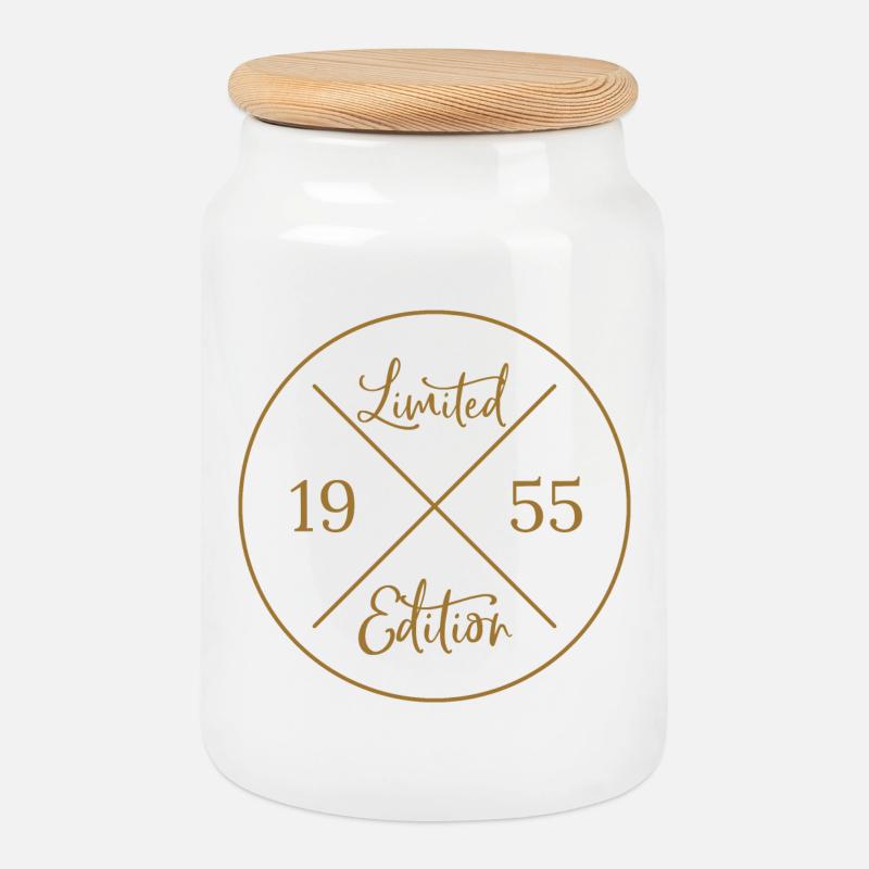 Limited Edition 1955 - Cookie Jar with Wooden Lid - white