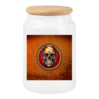 A skull whose - Cookie Jar with Wooden Lid - white - Front