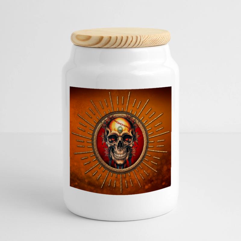 A skull whose Cookie Jar with Wooden Lid