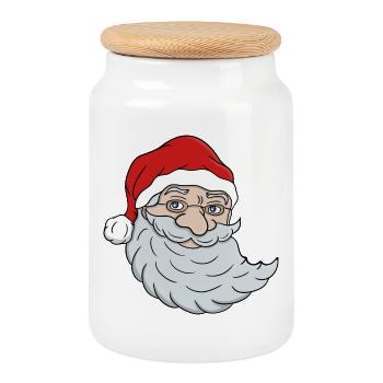 Weihnachtsmann - Keksdose mit Holzdeckel - Weiß - Vorne