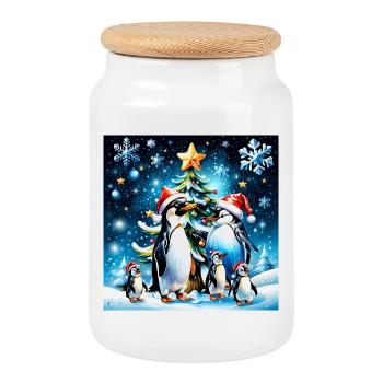 Niedliche Pinguine - Keksdose mit Holzdeckel - Weiß - Vorne