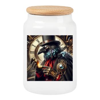Corbeau Steampunk Élégant à Chapeau Haut de Forme - Boîte à biscuits avec couvercle en bois - blanc - Devant