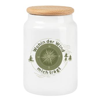 Là où le vent m’emmène – Conception de boussole - Boîte à biscuits avec couvercle en bois - blanc - Devant