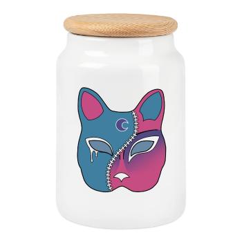 Zip Face Franken Neko Mask - Cookie Jar with Wooden Lid - white - Front