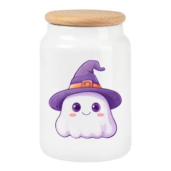 Cute Ghost - Cookie Jar with Wooden Lid - white - Front