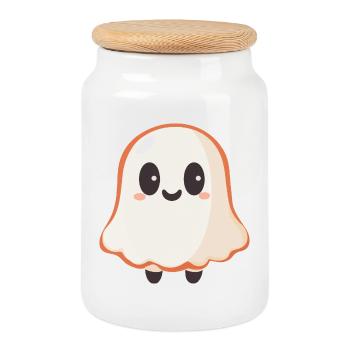 Cute Ghost - Cookie Jar with Wooden Lid - white - Front