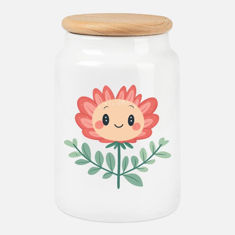 Fleur joyeuse - Boîte à biscuits avec couvercle en bois - blanc