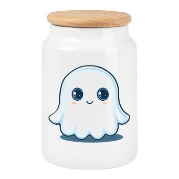 Cute Ghost - Cookie Jar with Wooden Lid - white - Front