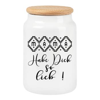 MAMA HERZEN - HABE DICH SO LIEB - Keksdose mit Holzdeckel - Weiß - Vorne