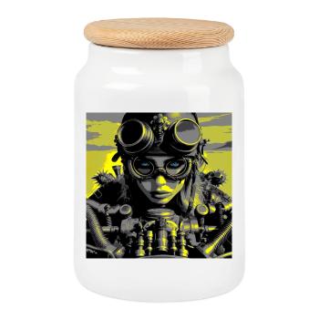 Steampunk Biker - Cookie Jar with Wooden Lid - white - Front