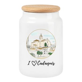 I love Cadaqués Watercolor - Cookie Jar with Wooden Lid - white - Front