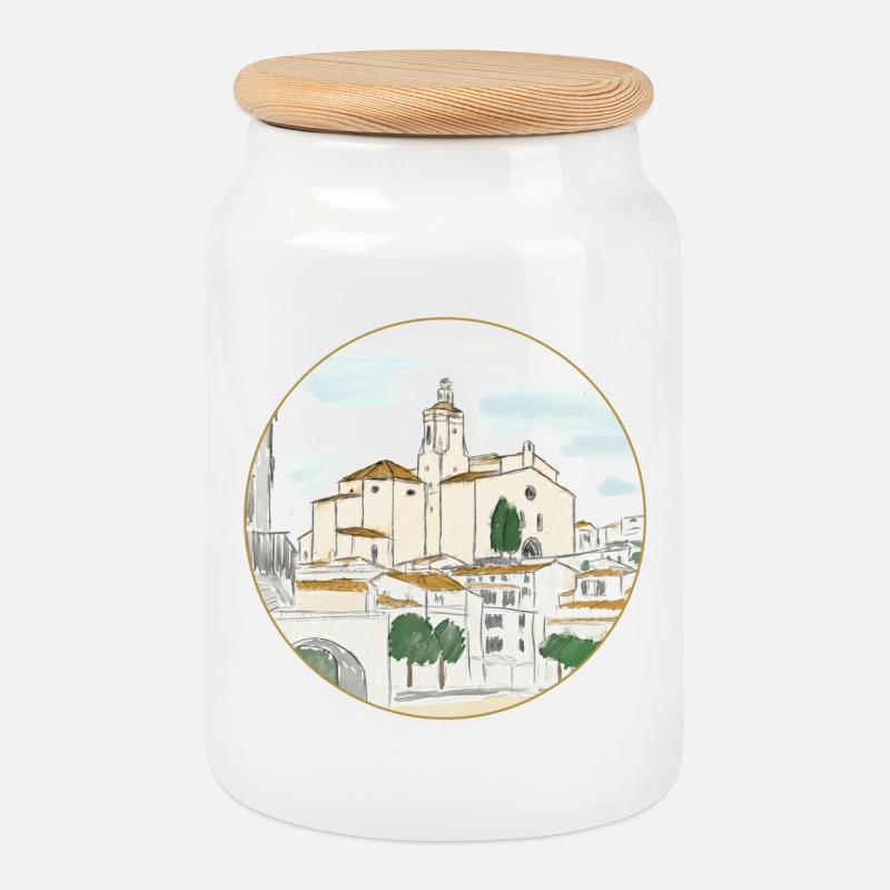 Cadaqués Aquarell - Keksdose mit Holzdeckel - Weiß