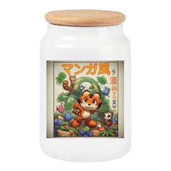 Poster manga animaux kawaiI - Boîte à biscuits avec couvercle en bois - blanc - Devant