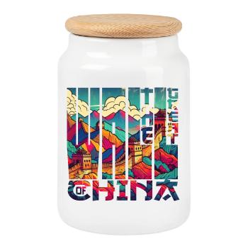 Die Chinesische Mauer - Keksdose mit Holzdeckel - Weiß - Vorne