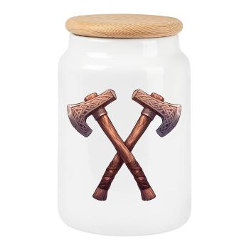 Viking Axes - Cookie Jar with Wooden Lid - white - Front