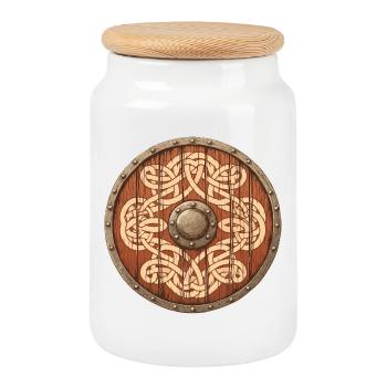 Viking Shield - Cookie Jar with Wooden Lid - white - Front