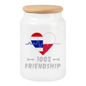 Thailand and Poland 100% friendship - Cookie Jar with Wooden Lid - white - Front