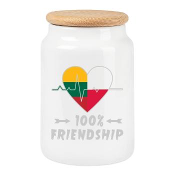 Litauen und Polen 100% Freundschaft - Keksdose mit Holzdeckel - Weiß - Vorne