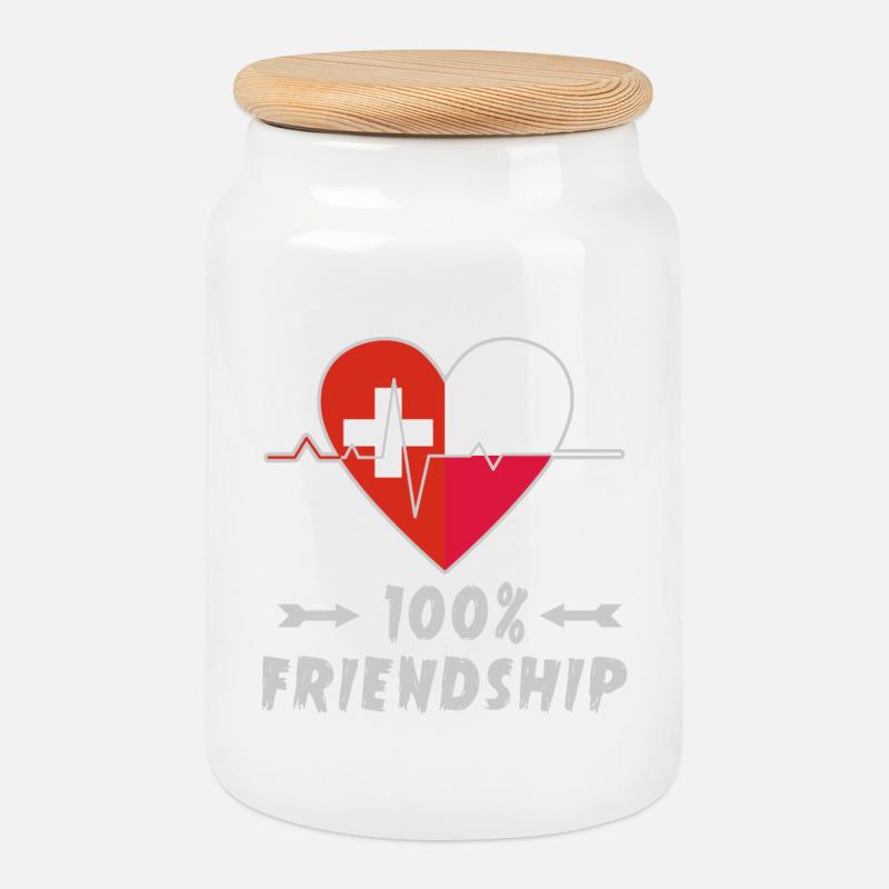 Schweiz und Polen 100% Freundschaft - Keksdose mit Holzdeckel - Weiß