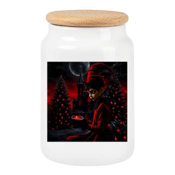 The dark Christmas season. - Cookie Jar with Wooden Lid - white - Front