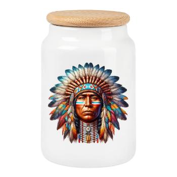 Amerikanisch, Indianer, Amerikaner - Keksdose mit Holzdeckel - Weiß - Vorne