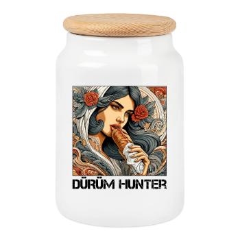 Dürüm Hunter Kebab Gift - Cookie Jar with Wooden Lid - white - Front