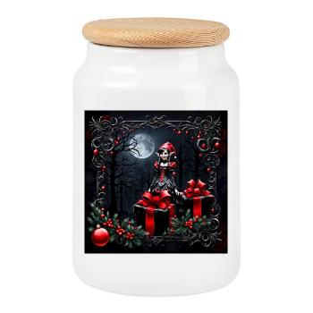 Mignon lutin de Noël gothique. - Boîte à biscuits avec couvercle en bois - blanc - Devant