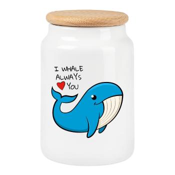 « Je baleine t’aime toujours » baleine bleue joyeuse - Boîte à biscuits avec couvercle en bois - blanc - Devant