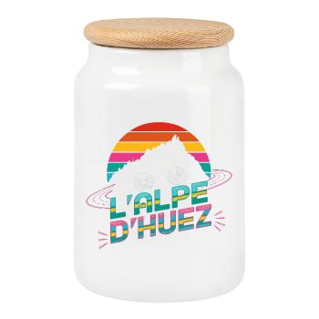 Alpe d’Huez Cycling Design - Cookie Jar with Wooden Lid - white - Front