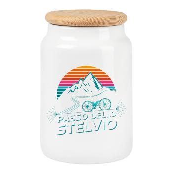 Passo dello Stelvio Rennrad Italien - Keksdose mit Holzdeckel - Weiß - Vorne