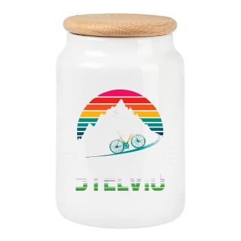 Passo delle Stelvio Cycling Design - Cookie Jar with Wooden Lid - white - Front