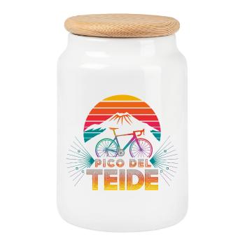 Aventure à vélo au Pico del Teide - Boîte à biscuits avec couvercle en bois - blanc - Devant
