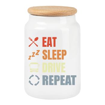 Eat Sleep Drive Repeat - Keksdose mit Holzdeckel - Weiß - Vorne