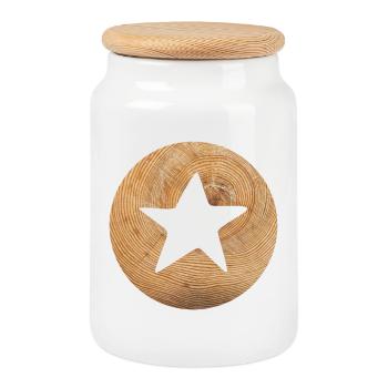 Circle Wooden Star Christmas Nature Symbol Xmas - Cookie Jar with Wooden Lid - white - Front