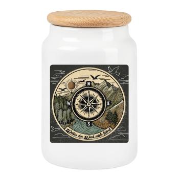 Where the Wind Takes Us – Nature Compass Design - Cookie Jar with Wooden Lid - white - Front