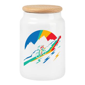 Col de l'Iseran Cycling France - Cookie Jar with Wooden Lid - white - Front