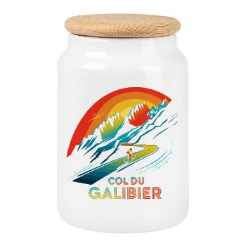 Col du Galibier Cycling - Cookie Jar with Wooden Lid - white - Front