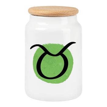 Zodiac sign Taurus - Cookie Jar with Wooden Lid - white - Front