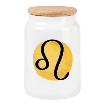 Zodiac sign Leo - Cookie Jar with Wooden Lid - white - Front