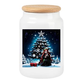 Lutin de Noël avec chaton. - Boîte à biscuits avec couvercle en bois - blanc - Devant
