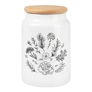 Croquis de fleurs - Boîte à biscuits avec couvercle en bois - blanc - Devant