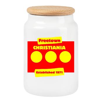 Est 1971 Freetown Christiania Dänemark Hippie Gras - Keksdose mit Holzdeckel - Weiß - Vorne