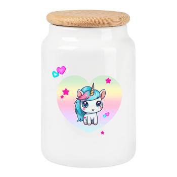Cute unicorn with pastel heart - Cookie Jar with Wooden Lid - white - Front