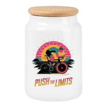 Perfect for cycling and indoor training - Cookie Jar with Wooden Lid - white - Front