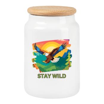 Stay Wild - Nature & Adventure - Off into the wilderness - Cookie Jar with Wooden Lid - white - Front