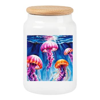 Sirènes sous-marines aux couleurs vives - Boîte à biscuits avec couvercle en bois - blanc - Devant