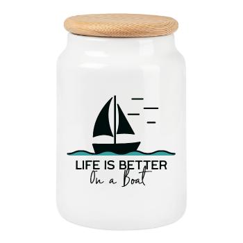 Life is better on a boat segeln yacht hafen - Keksdose mit Holzdeckel - Weiß - Vorne