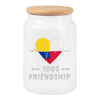 Colombia and Poland 100% friendship - Cookie Jar with Wooden Lid - white - Front